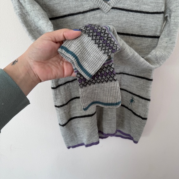 SMARTWOOL MERINO WOOL GRAY STRIPED V NECK SWEATER LONG SLEEVE PULLOVER LOGO - Picture 3 of 7